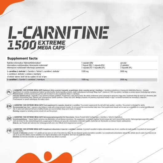 L-Carnitine 1500 Extreme Mega Caps 120 caps