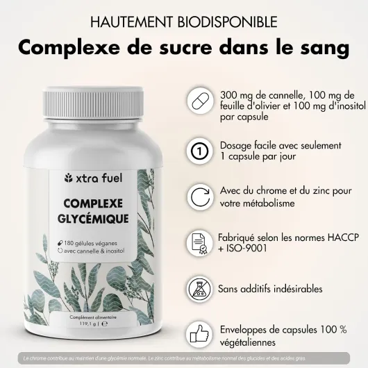 Complexe Glycémie – Cannelle de Ceylan, Chrome & Zinc – 540 gélules 180 unité (Lot de 3)