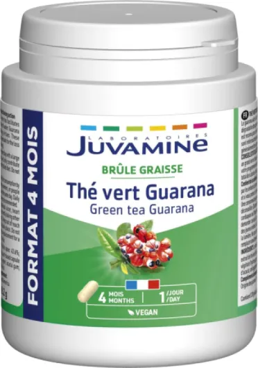 Brûle Graisse - Thé Vert Guarana - Action amincissante et tonifiante - Complément Alimentaire - MAXI FORMAT - 120 Gélules - Fabriqué en France