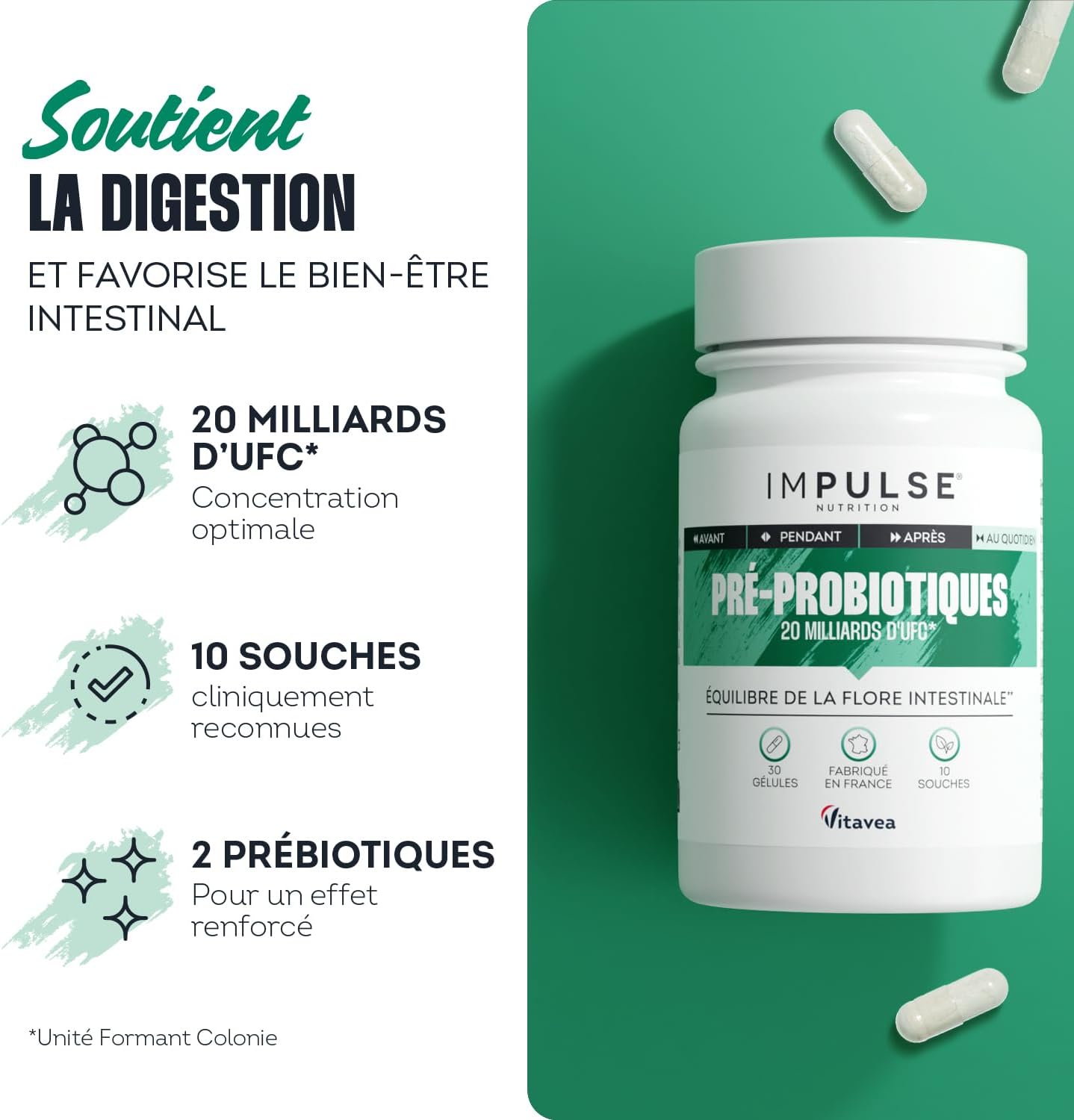 Pré-Probiotiques - 20 Mds d'UFC/jour - Lactobacillus gasseri - Digestion, Immunité & Microbiote - Complément Alimentaire Équilibre Intestinal - 30 gélules - Fabriqué en France