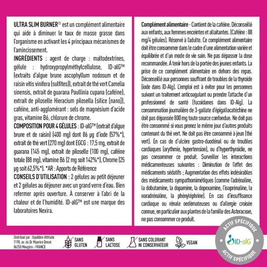 MINCEUR - Ultra Slim Burner - Complément Alimentaire Bien Être-Formule Minceur et Anti-Retention d'Eau pour Perte de Poids Naturelle et Sculpture du Corps - Fabriqué en France - 120 gelules ULTRA SLIM BURNER - 120 gélules - programme 1 mois