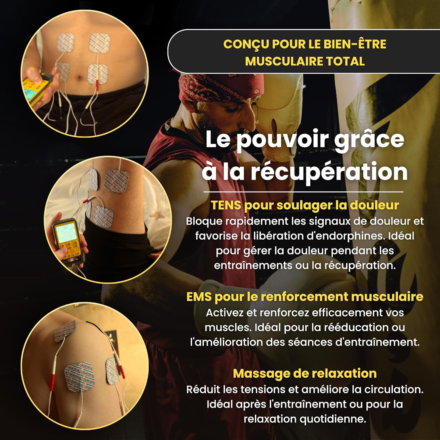 Sports Tens - Électrostimulateur Musculaire, programmes prédéfinis TENS, EMS, Massage et manuel, Soulagement de la douleur, tonification musculaire et relaxation Appareil Basique