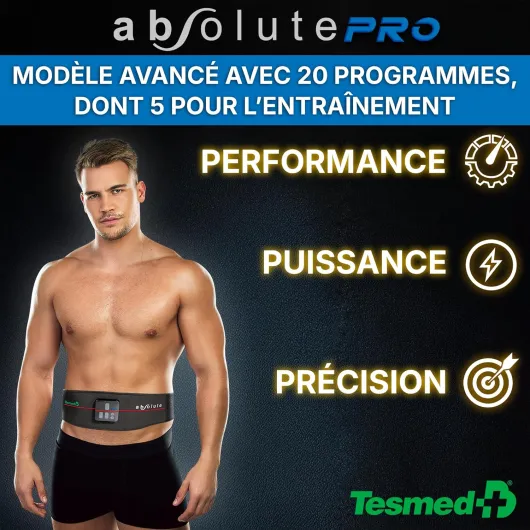 Absolute Ceinture Abdominale, entraînement Abdominal EMS, electrostimulateur Musculaire Bado centraux et latéraux, Unisexe, Rechargeable, Made in Italy Absolute PRO 20 programmes