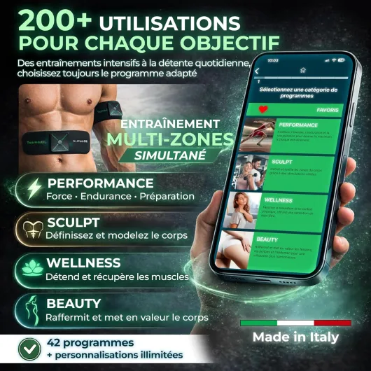 X-Pulse Électrostimulateur Musculaire Rechargeable Sans Fil EMS avec Application – 2 Dispositifs Inclus, Programmes Personnalisables Illimités, Multi-Zone, 130 Niveaux d’Intensité, Le Plus Puis