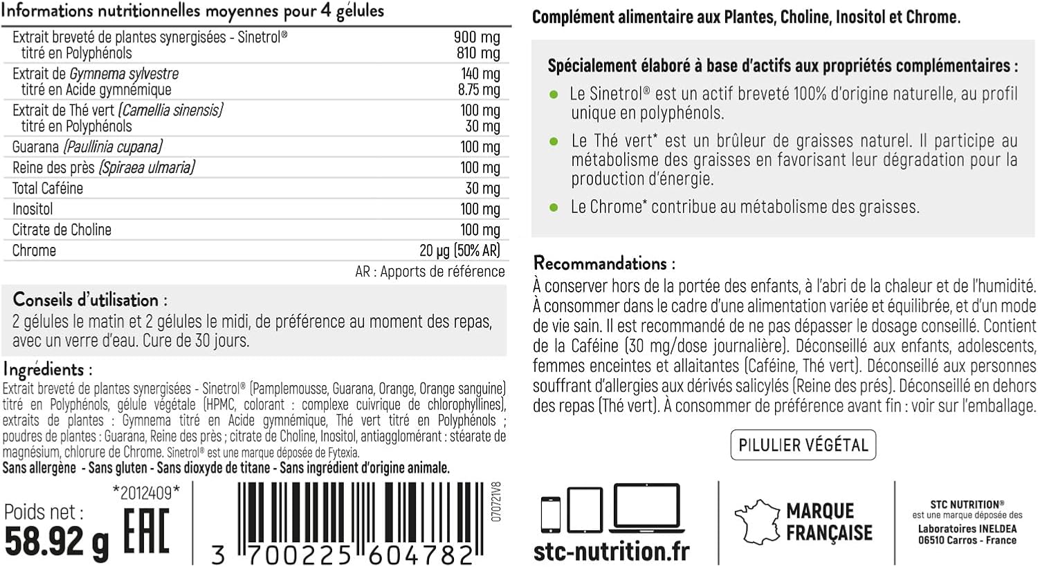 Hydroxyblast® - Brûleur de graisses & coupe-faim naturel à base de plantes - Actif breveté Sinetrol® -Perte de poids & Contrôle de l'appétit - Lot de 2