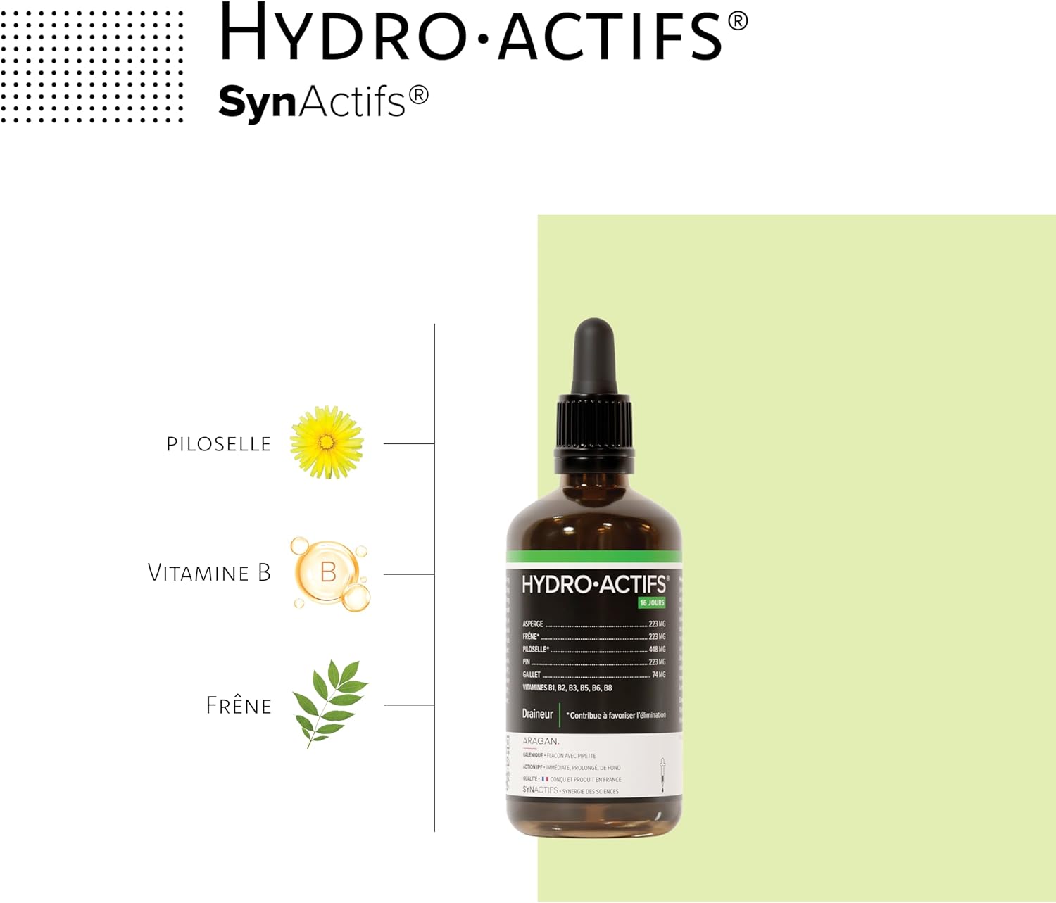 Hydroactifs - Saveur Fruits Rouge - Draineur, Circulation Sanguine - Vitamines B, Frêne, Pin Maritime - Cure 16 Jours