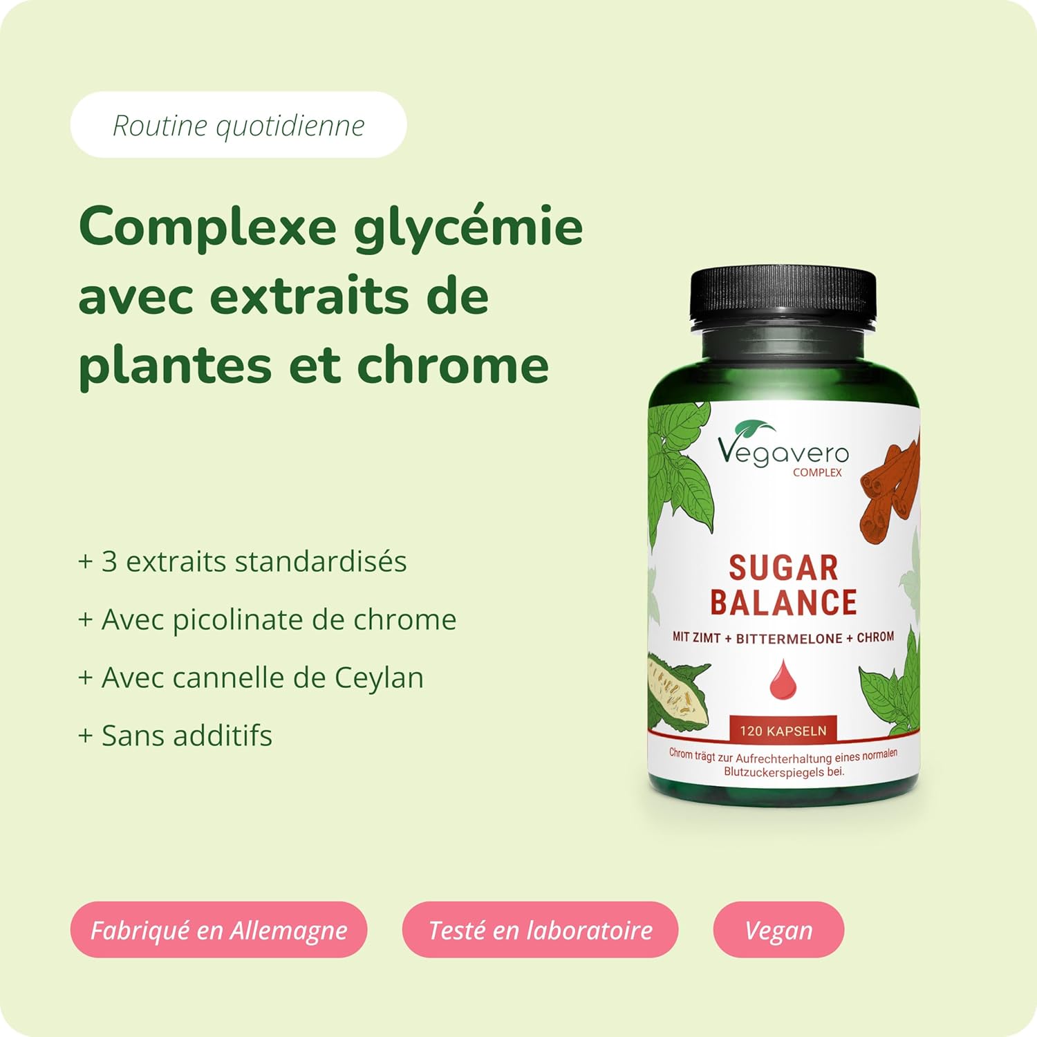 GLYCEMIE Complex - 120 Gélules (4 MOIS) - Chrome, Cannelle, Gymnema sylvestris et Melon amer - Réguler le taux de sucre* - Sans Additifs & VEGAN