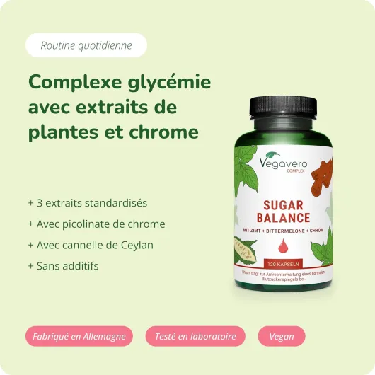 GLYCEMIE Complex - 120 Gélules (4 MOIS) - Chrome, Cannelle, Gymnema sylvestris et Melon amer - Réguler le taux de sucre* - Sans Additifs & VEGAN