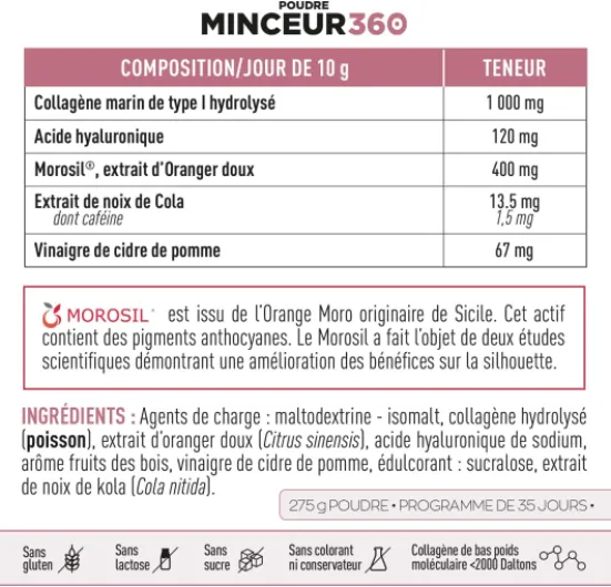 MINCEUR 360 MOROSIL - EAFIT - Morosil - Collagène Marin - Vinaigre de Cidre - Formule Minceur & Beauté - Goût Fruits Rouges - 1 mois Morosil Poudre 275g