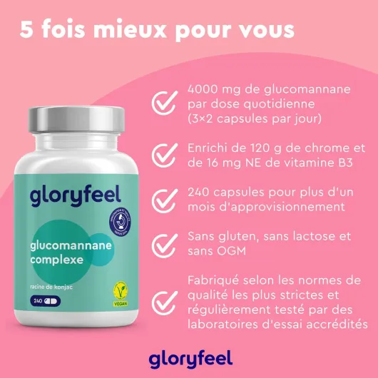 Konjac Coupe Faim 4000 mg/Jour, 240 Gelules Hautement Dosée avec Chrome et Vitamine B3, Fibre Végétale de la Racine de Konjac, Soutient une Cholestérolémie Normale*, Sans Additifs et 100% Végétalien